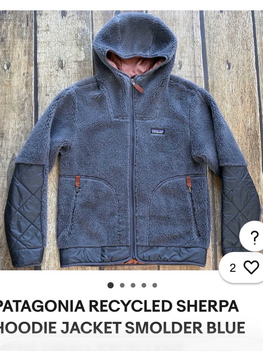 Patagonia Hooded Sherpa Jacket in Smolder Blue with Rust Accents